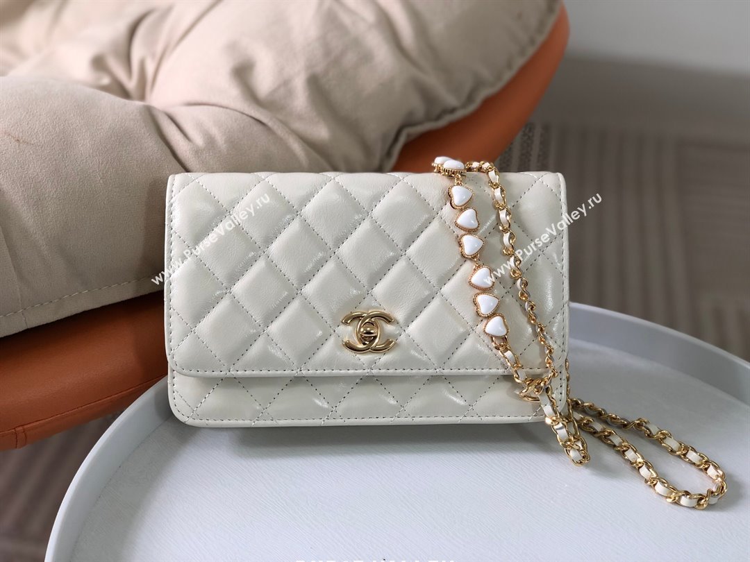 Chanel Shiny Lambskin Wallet On Chain WOC AP3785 White 2024 (SM-24042604)