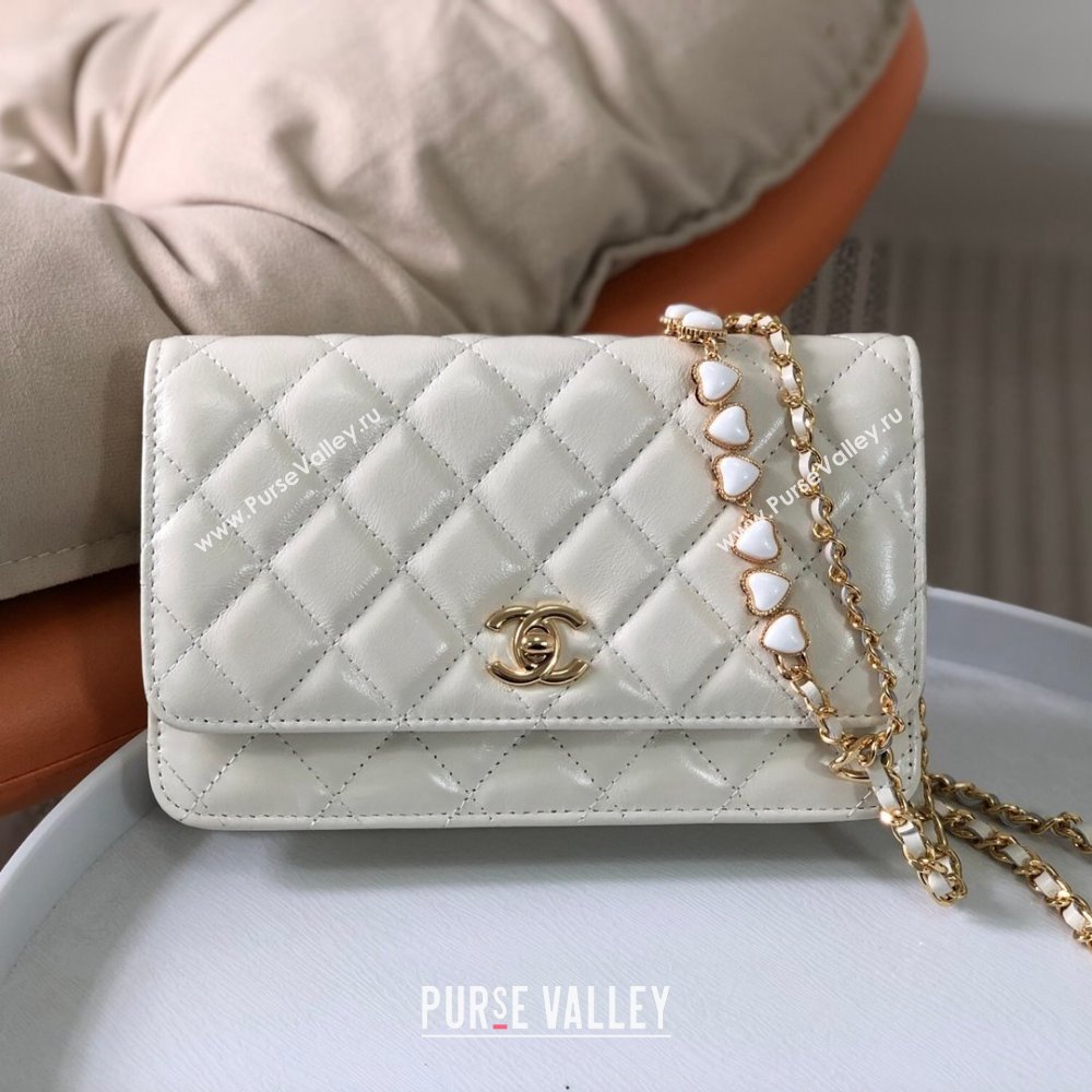 Chanel Shiny Lambskin Wallet On Chain WOC AP3785 White 2024 (SM-24042604)