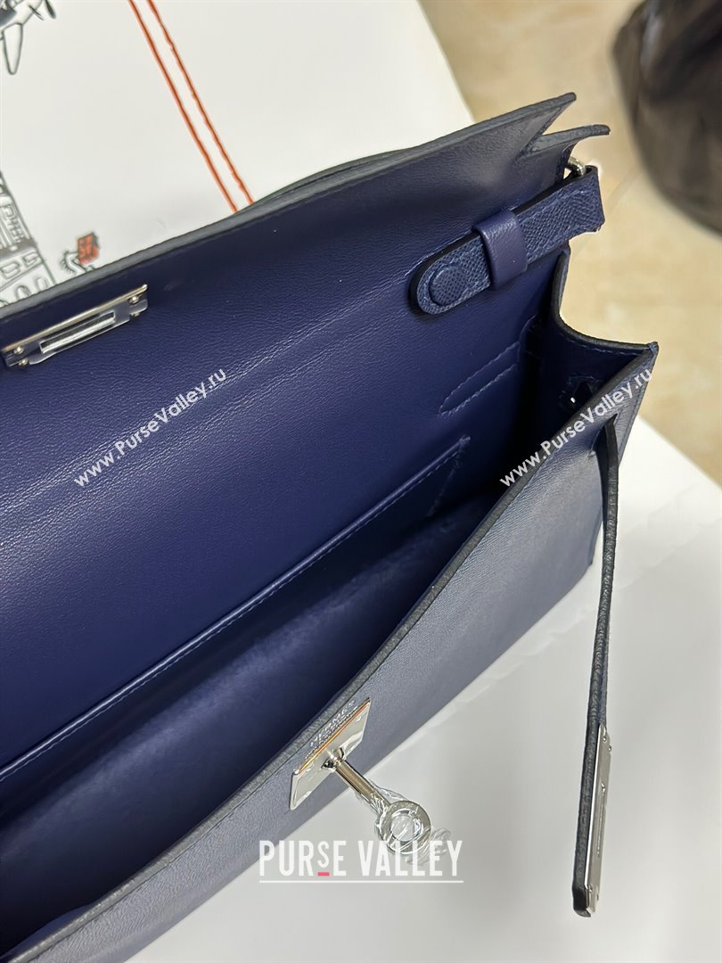 Hermes Kelly Elan Bag in Madame Leather Blue/Silver 2024(Half Handmade) (JIMMY-24022208)