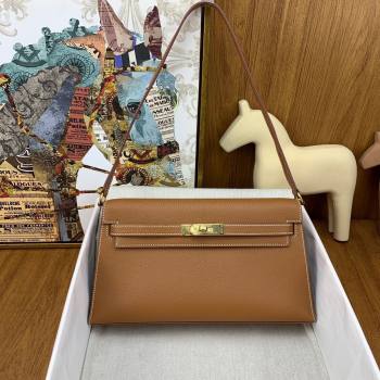 Hermes Kelly Elan Bag in Chevre Leather Brown/Gold 2024(Handmade) (XYA-24022213)