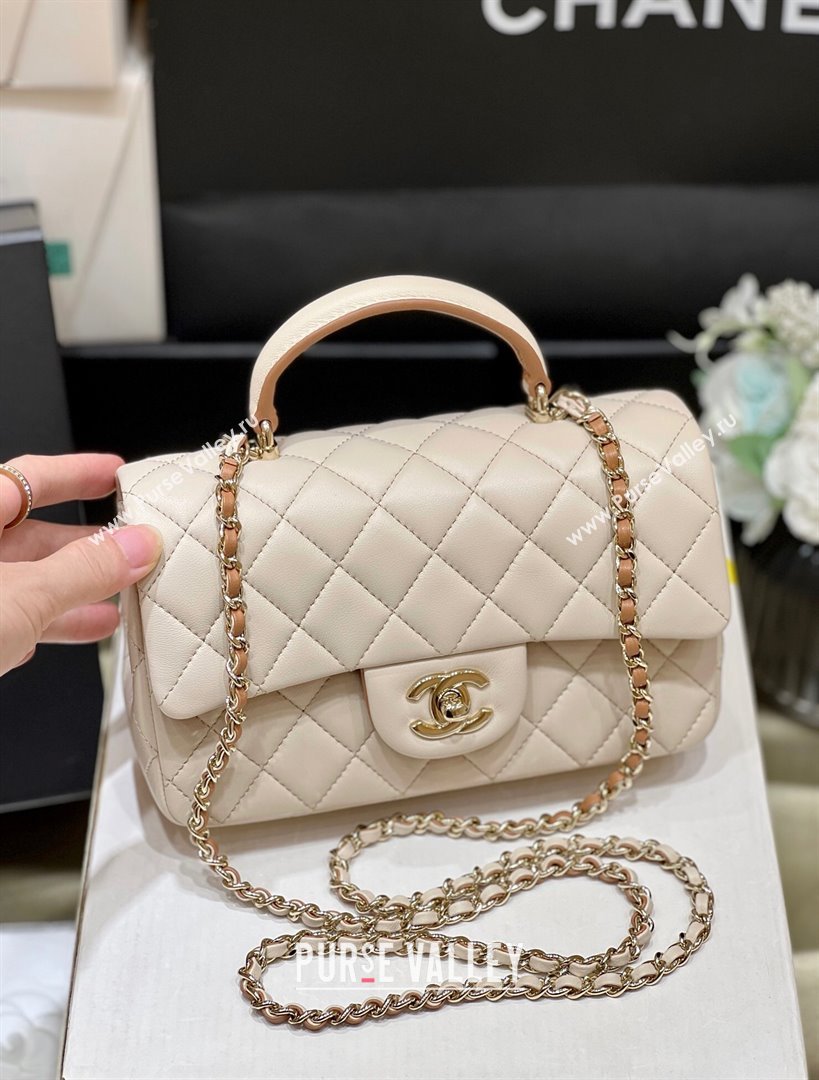 Chanel Lambskin Mini Flap Bag with Top Handle AS2431 Beige/Brown 2024 Top Quality (SHUNY-24091306)