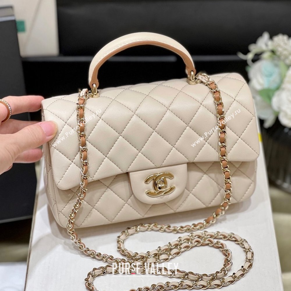 Chanel Lambskin Mini Flap Bag with Top Handle AS2431 Beige/Brown 2024 Top Quality (SHUNY-24091306)