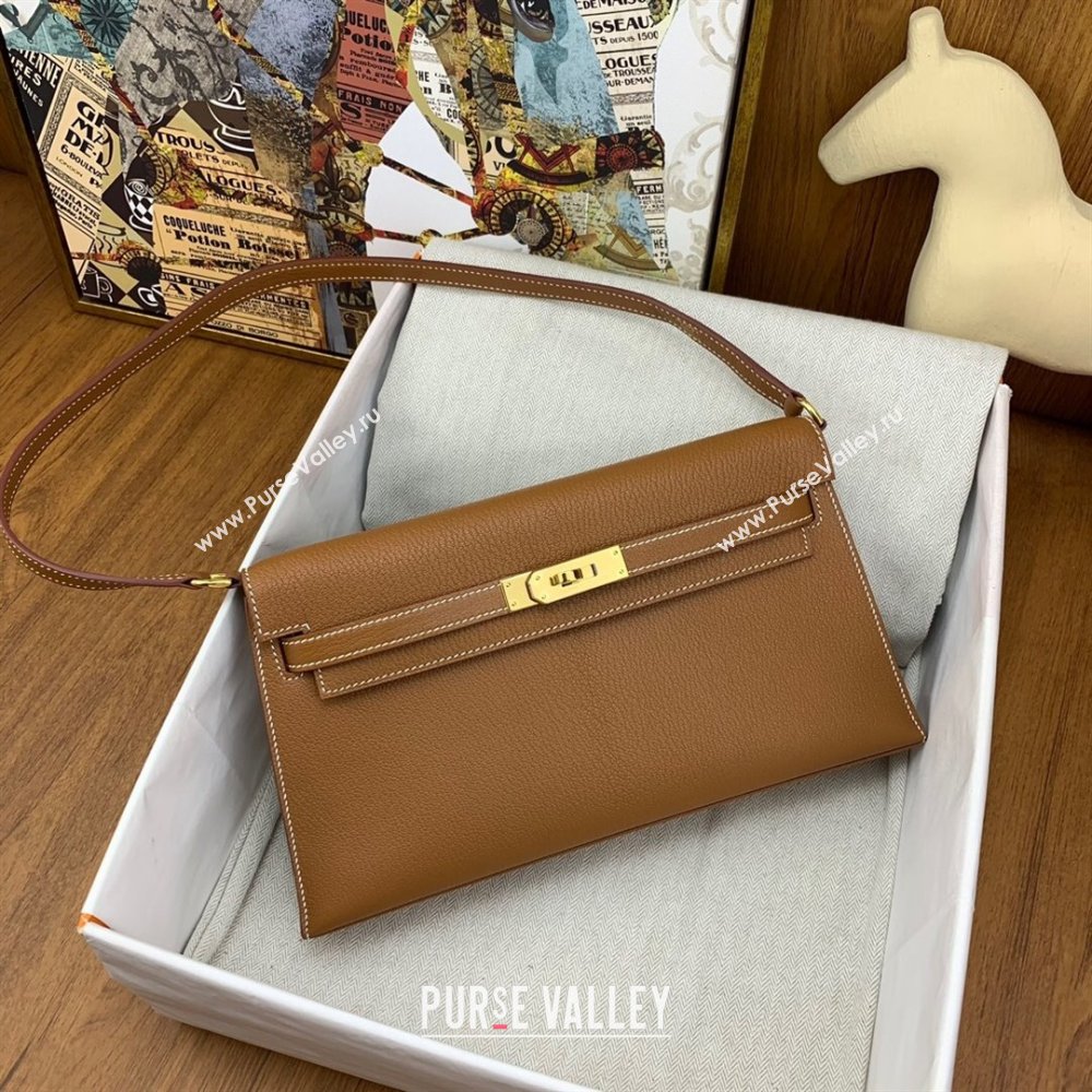 Hermes Kelly Elan Bag in Chevre Leather Brown/Gold 2024(Handmade) (XYA-24022213)