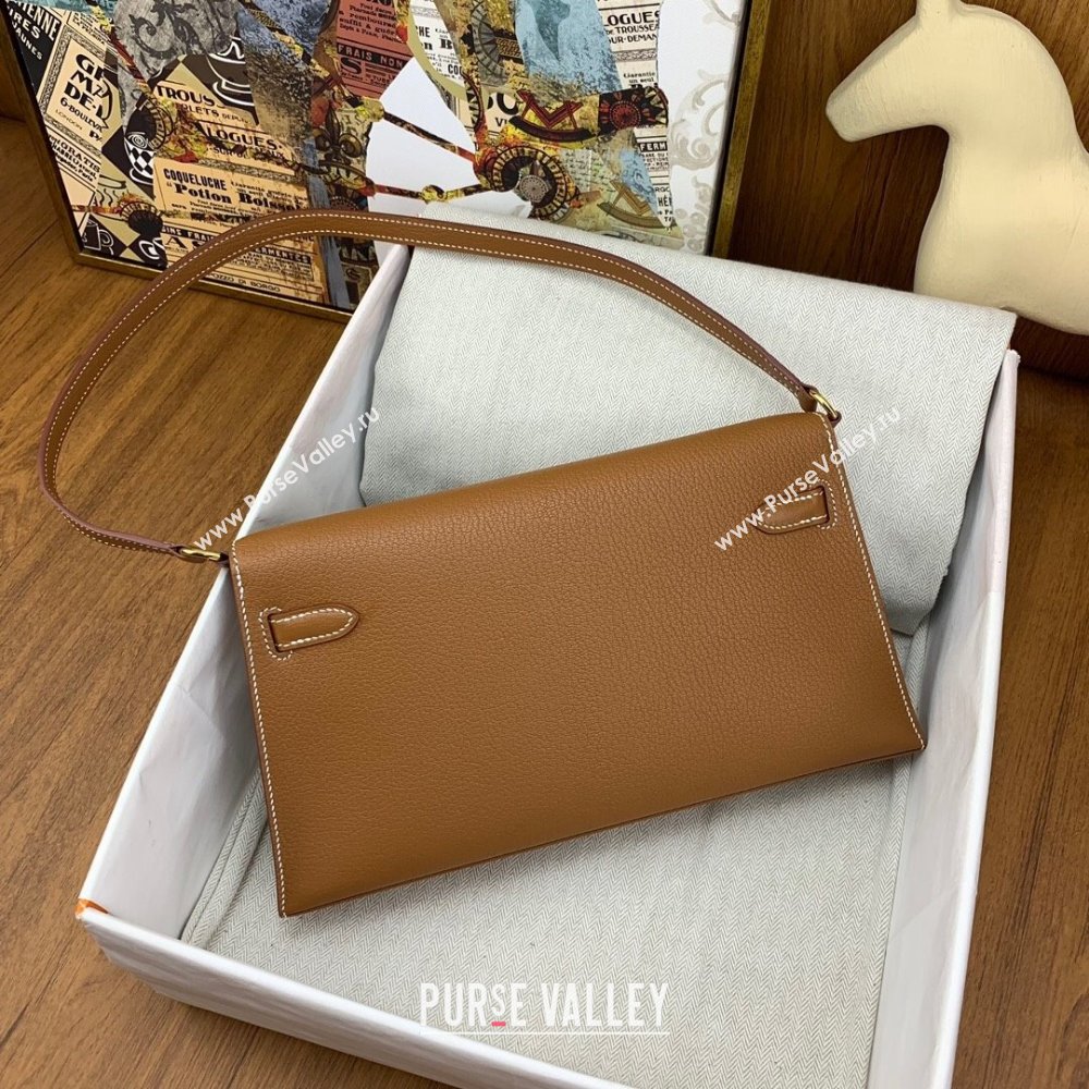 Hermes Kelly Elan Bag in Chevre Leather Brown/Gold 2024(Handmade) (XYA-24022213)