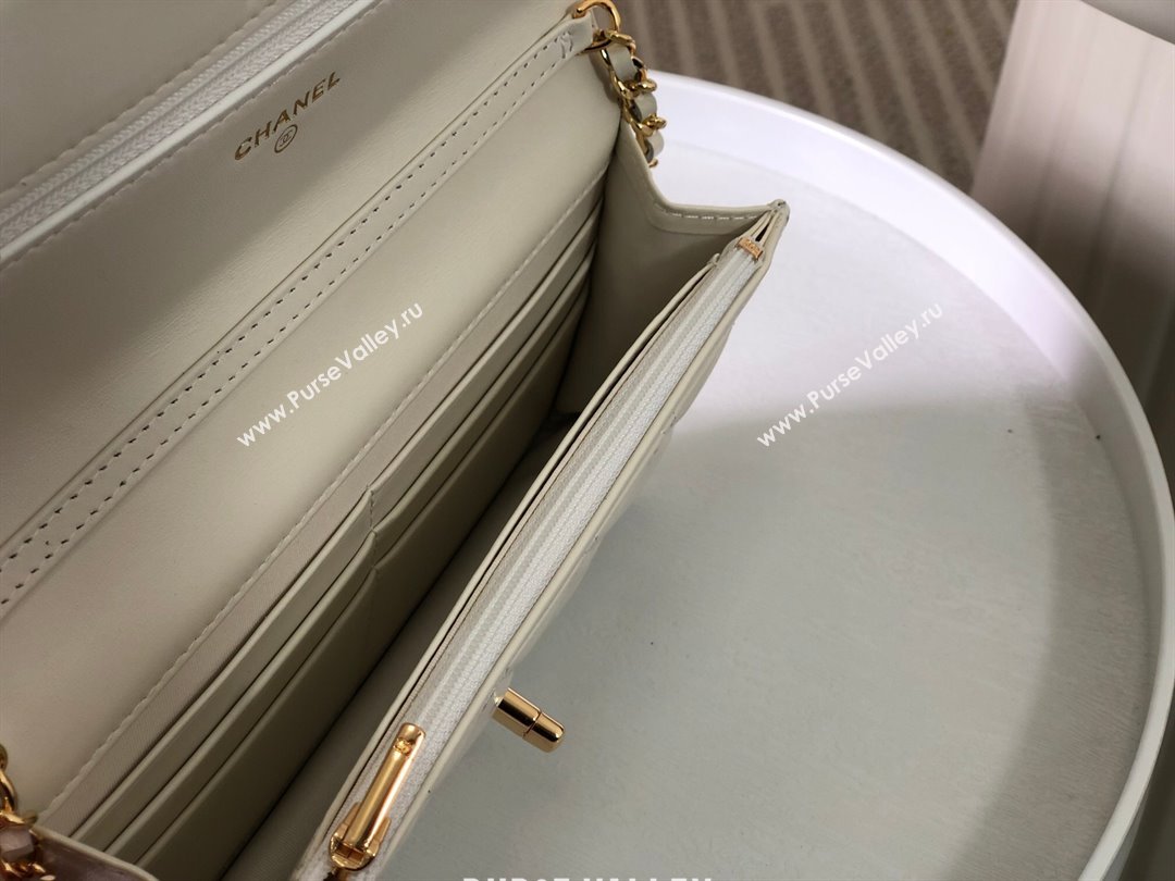 Chanel Shiny Lambskin Wallet On Chain WOC AP3785 White 2024 (SM-24042604)