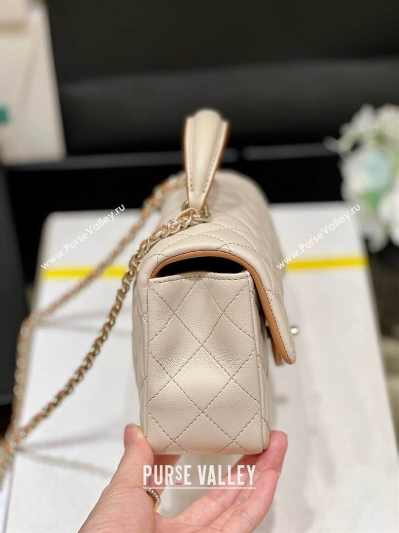 Chanel Lambskin Mini Flap Bag with Top Handle AS2431 Beige/Brown 2024 Top Quality (SHUNY-24091306)