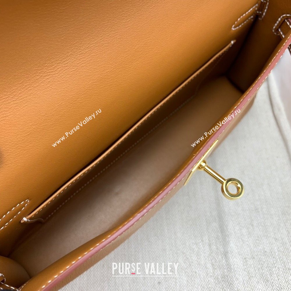 Hermes Kelly Elan Bag in Chevre Leather Brown/Gold 2024(Handmade) (XYA-24022213)