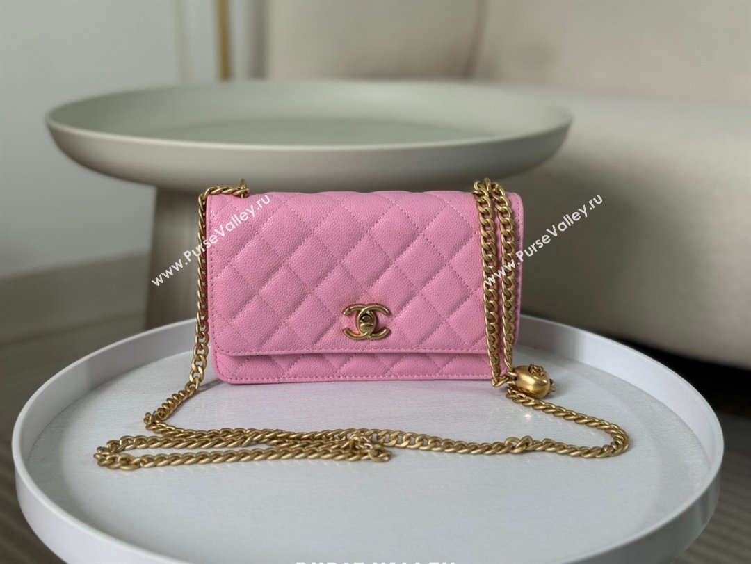 Chanel Grained Calfskin Wallet On Heart Chain WOC Pink 2024 (SM-24042602)