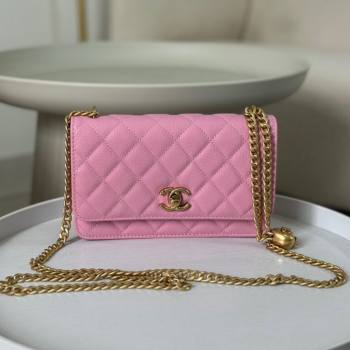 Chanel Grained Calfskin Wallet On Heart Chain WOC Pink 2024 (SM-24042602)