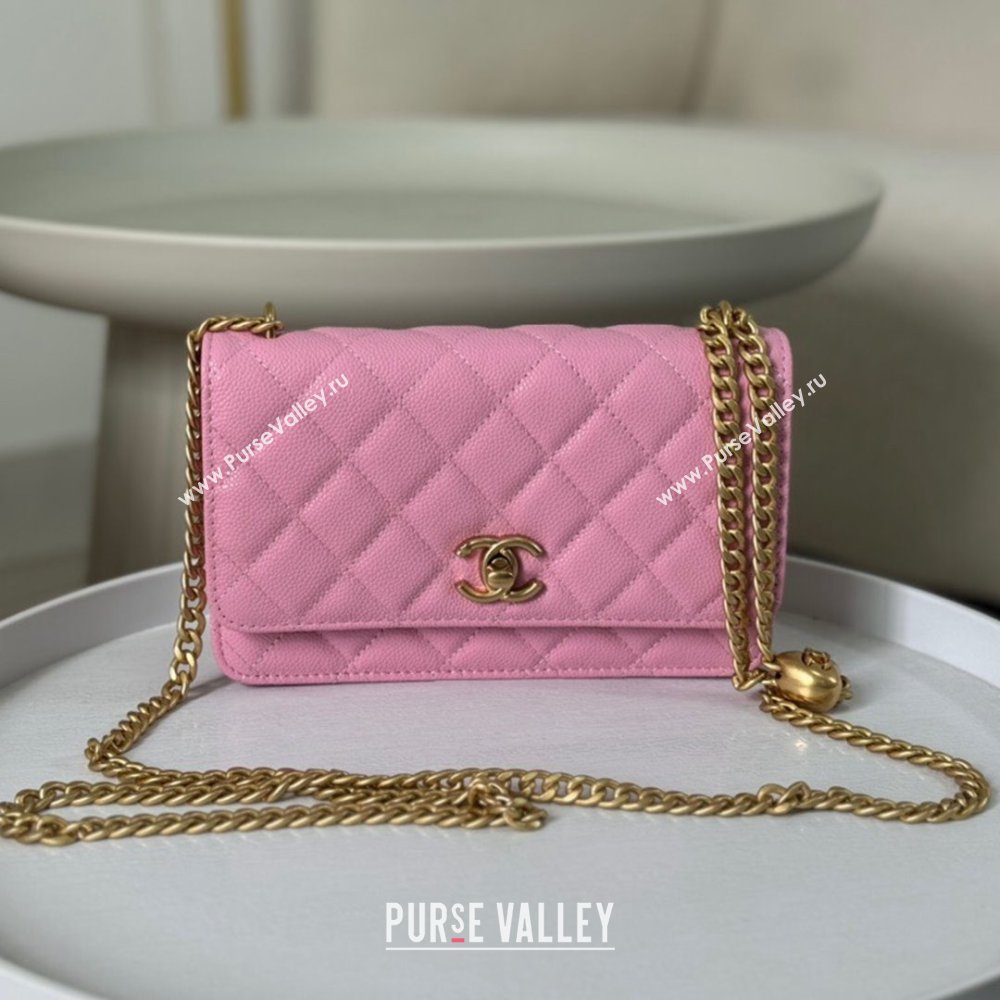 Chanel Grained Calfskin Wallet On Heart Chain WOC Pink 2024 (SM-24042602)