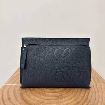 Loewe T Pouch in Grained Calfskin Navy Blue 2023 TOP (KEKE-23122701)
