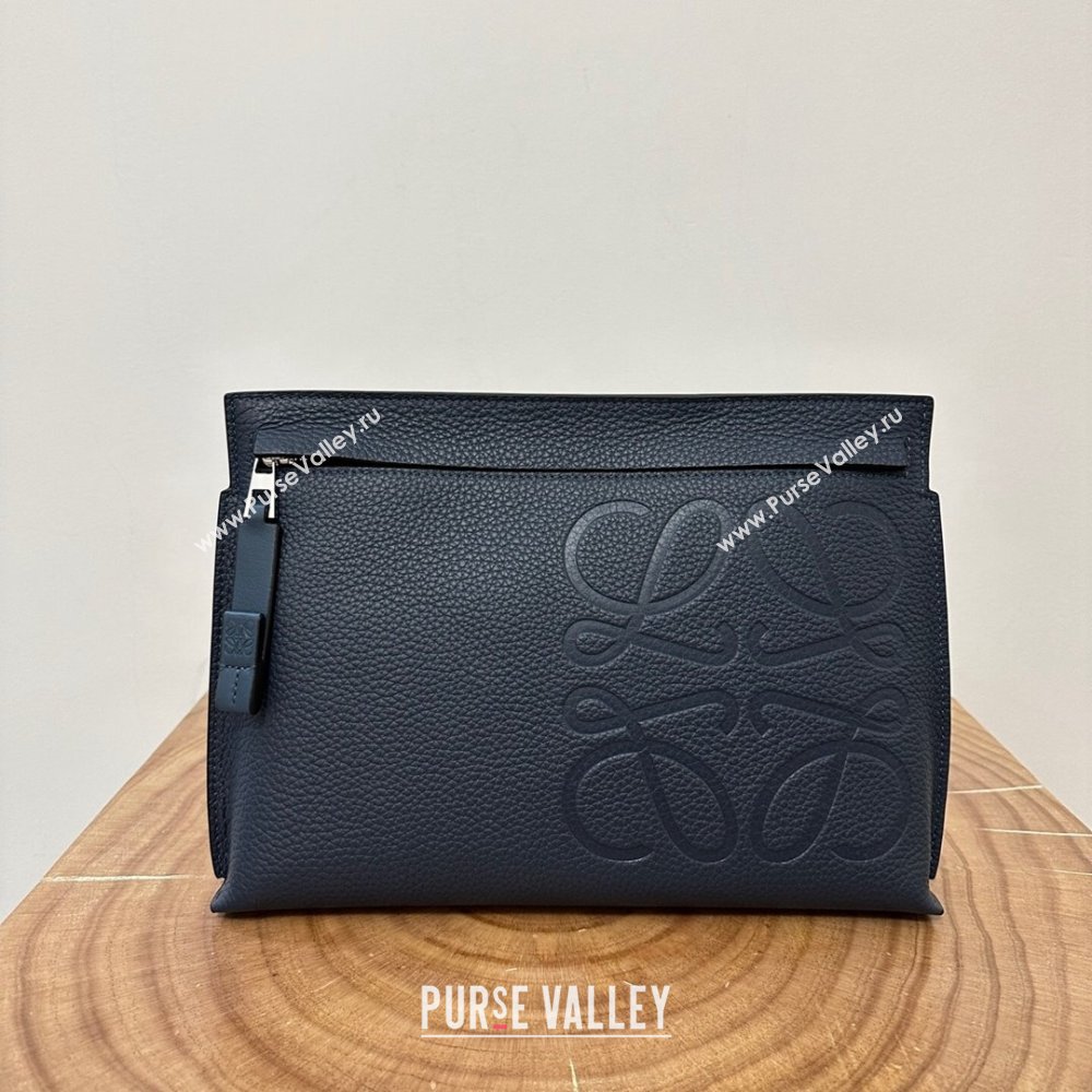 Loewe T Pouch in Grained Calfskin Navy Blue 2023 TOP (KEKE-23122701)