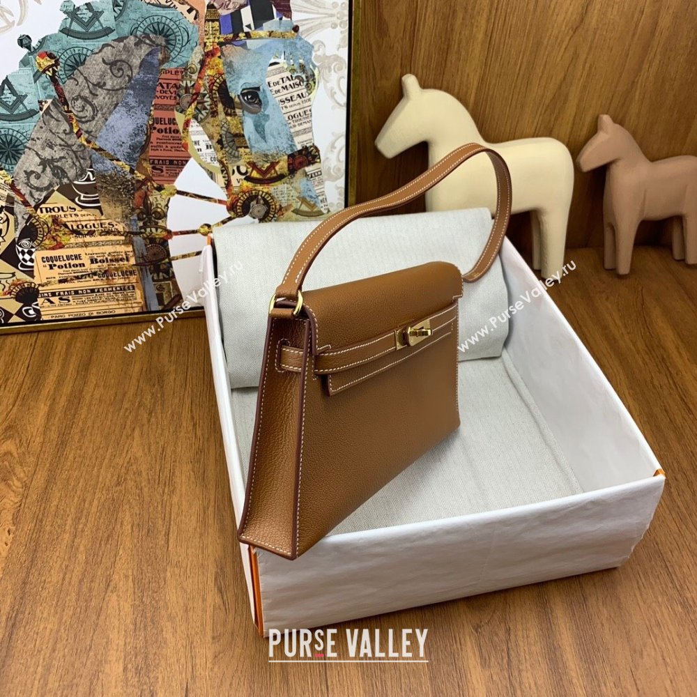 Hermes Kelly Elan Bag in Chevre Leather Brown/Gold 2024(Handmade) (XYA-24022213)
