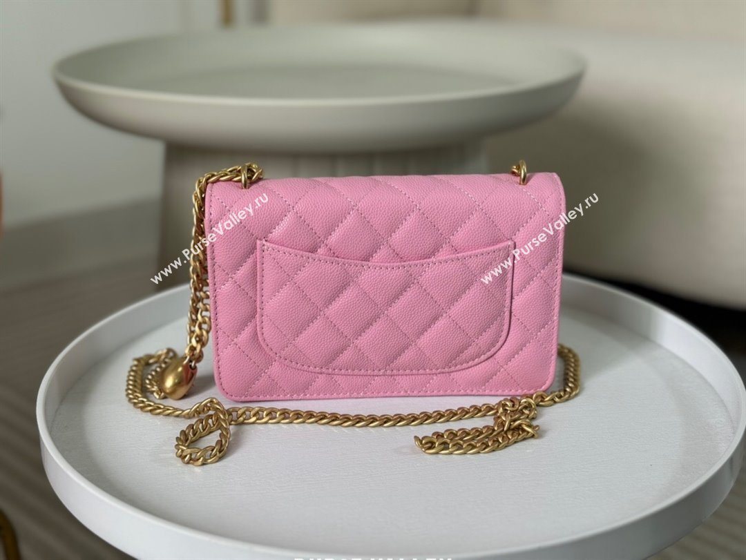 Chanel Grained Calfskin Wallet On Heart Chain WOC Pink 2024 (SM-24042602)