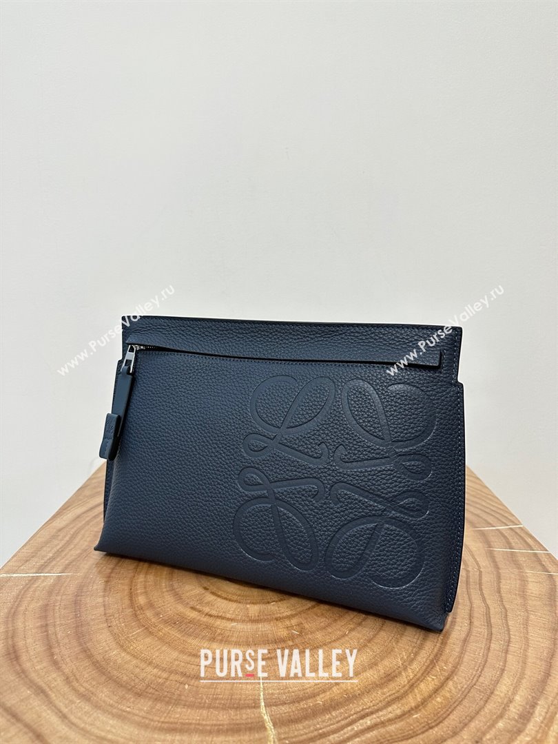 Loewe T Pouch in Grained Calfskin Navy Blue 2023 TOP (KEKE-23122701)