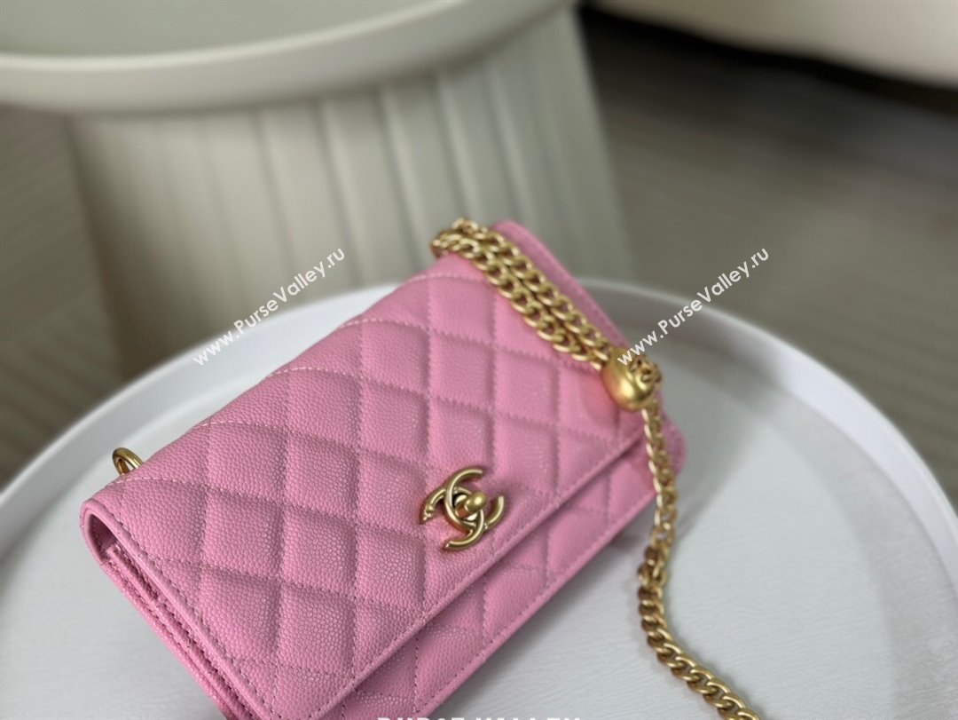 Chanel Grained Calfskin Wallet On Heart Chain WOC Pink 2024 (SM-24042602)