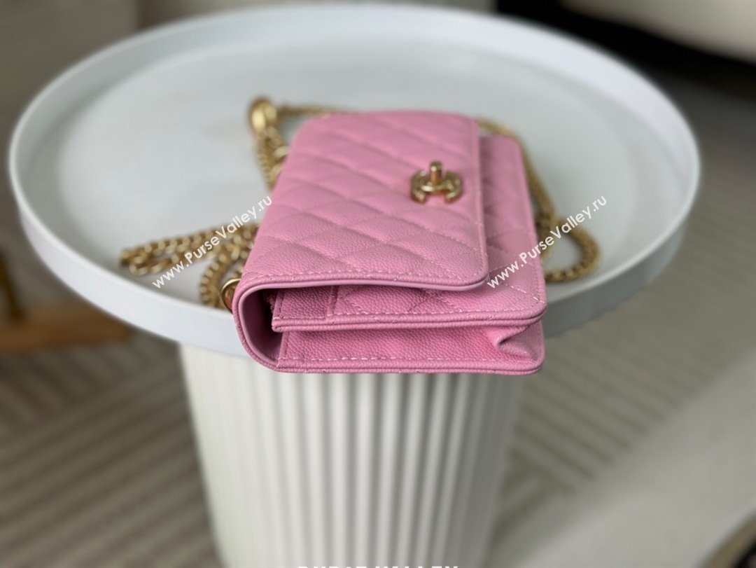 Chanel Grained Calfskin Wallet On Heart Chain WOC Pink 2024 (SM-24042602)