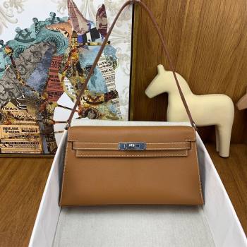 Hermes Kelly Elan Bag in Chevre Leather Brown/Silver 2024(Handmade) (XYA-24022214)