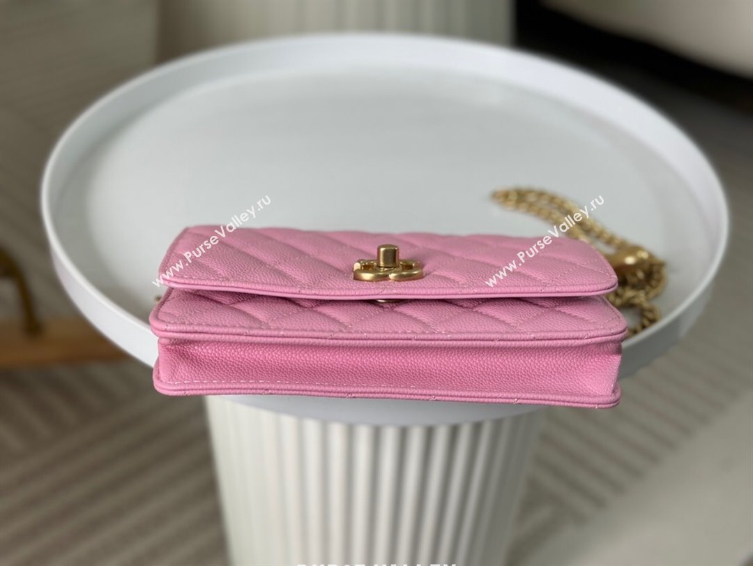 Chanel Grained Calfskin Wallet On Heart Chain WOC Pink 2024 (SM-24042602)