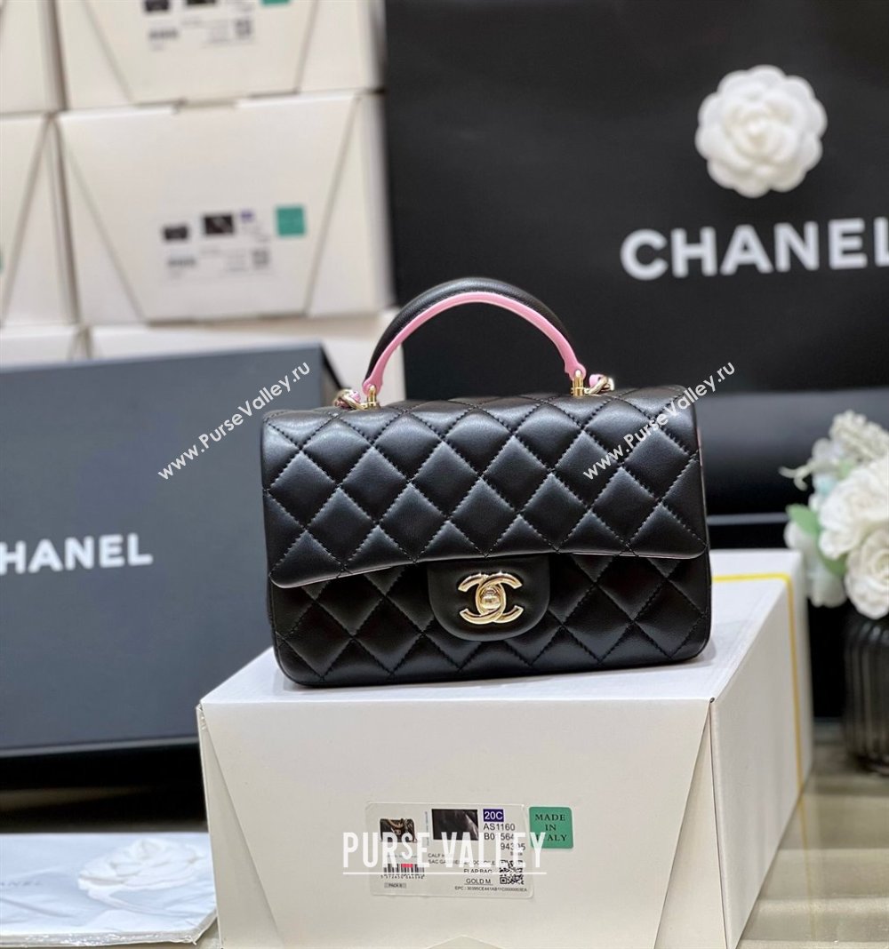 Chanel Lambskin Mini Flap Bag with Top Handle AS2431 Black/Pink 2024 Top Quality (SHUNY-24091305)