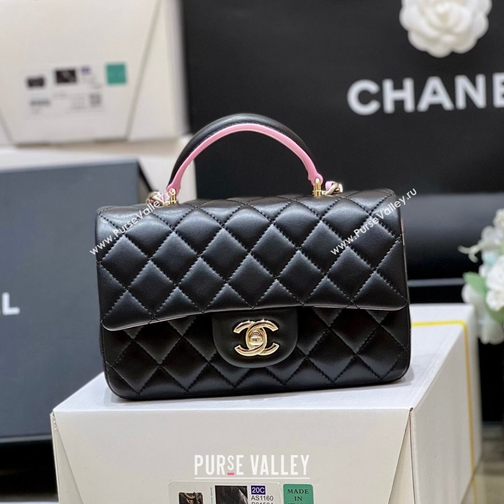 Chanel Lambskin Mini Flap Bag with Top Handle AS2431 Black/Pink 2024 Top Quality (SHUNY-24091305)