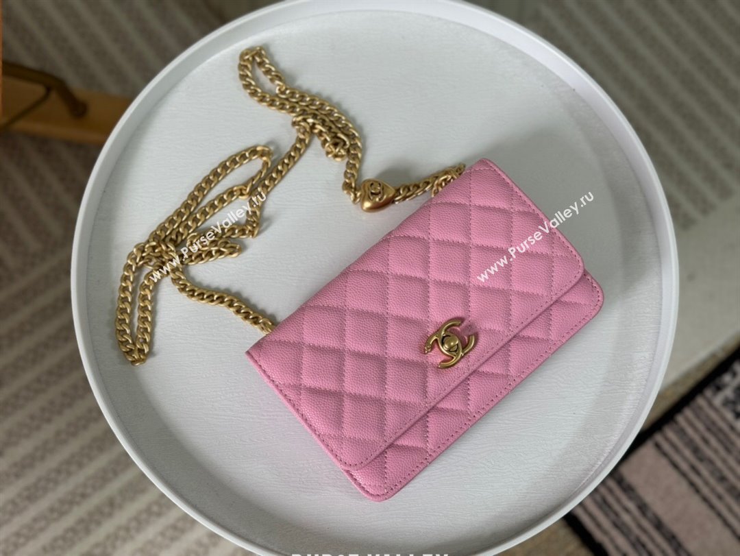 Chanel Grained Calfskin Wallet On Heart Chain WOC Pink 2024 (SM-24042602)