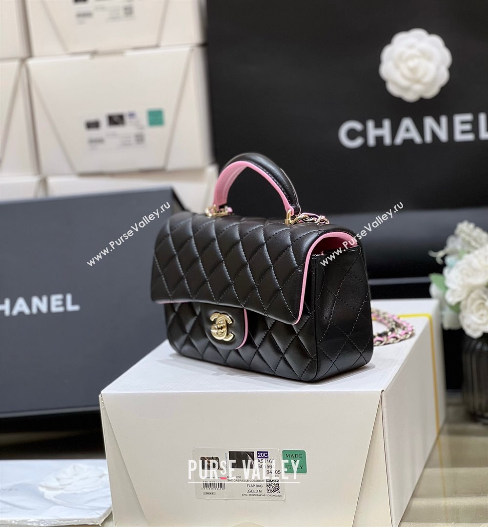 Chanel Lambskin Mini Flap Bag with Top Handle AS2431 Black/Pink 2024 Top Quality (SHUNY-24091305)