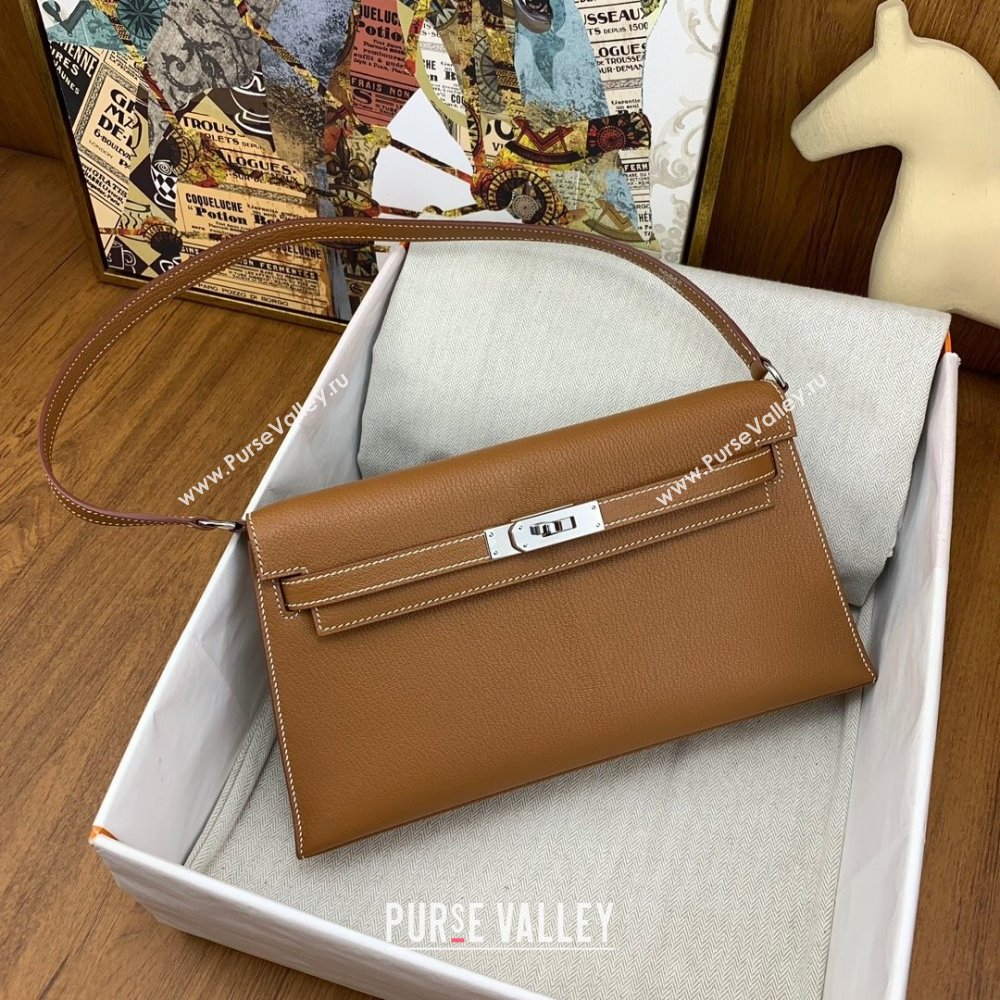 Hermes Kelly Elan Bag in Chevre Leather Brown/Silver 2024(Handmade) (XYA-24022214)