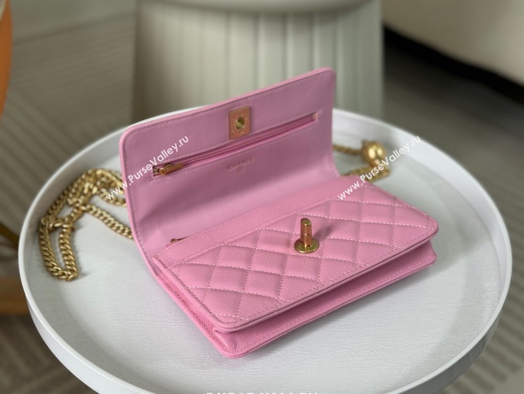 Chanel Grained Calfskin Wallet On Heart Chain WOC Pink 2024 (SM-24042602)