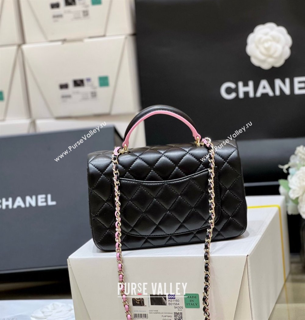 Chanel Lambskin Mini Flap Bag with Top Handle AS2431 Black/Pink 2024 Top Quality (SHUNY-24091305)