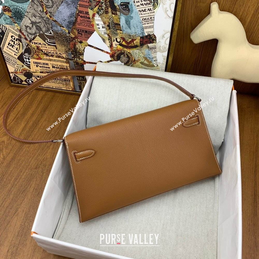 Hermes Kelly Elan Bag in Chevre Leather Brown/Silver 2024(Handmade) (XYA-24022214)