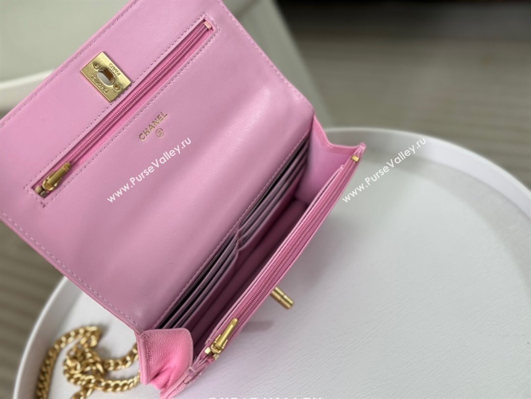 Chanel Grained Calfskin Wallet On Heart Chain WOC Pink 2024 (SM-24042602)