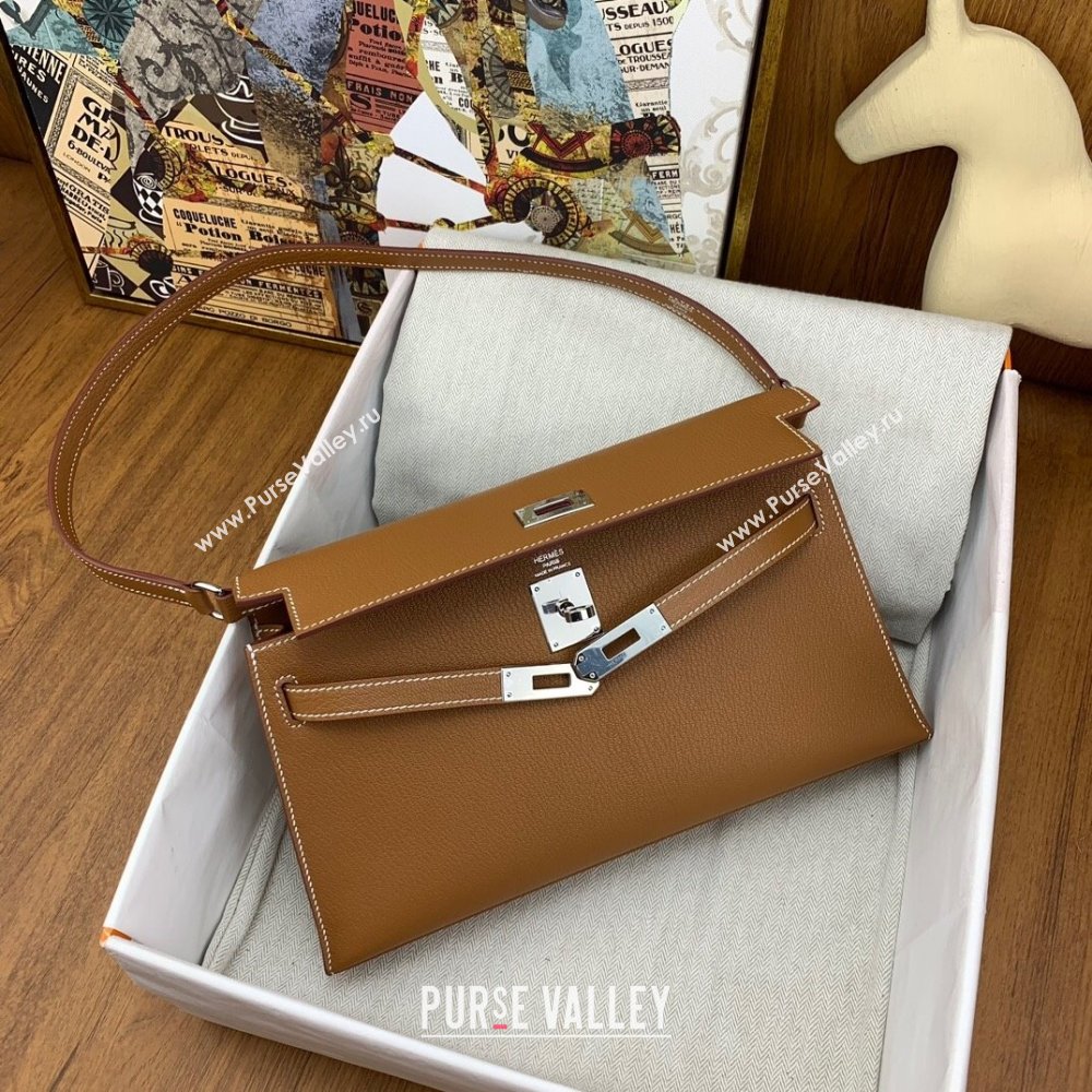 Hermes Kelly Elan Bag in Chevre Leather Brown/Silver 2024(Handmade) (XYA-24022214)