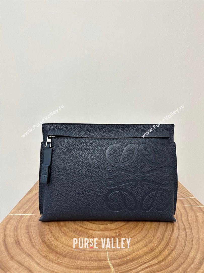 Loewe T Pouch in Grained Calfskin Navy Blue 2023 TOP (KEKE-23122701)