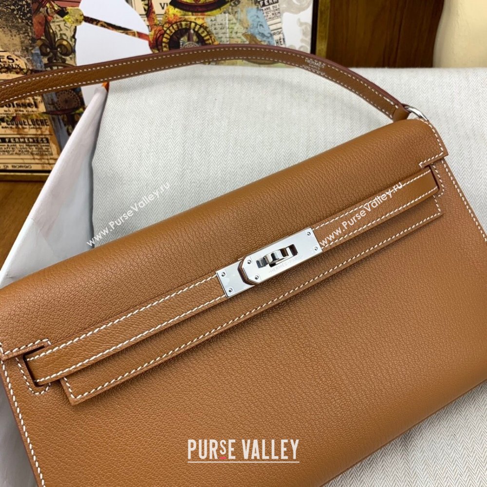 Hermes Kelly Elan Bag in Chevre Leather Brown/Silver 2024(Handmade) (XYA-24022214)