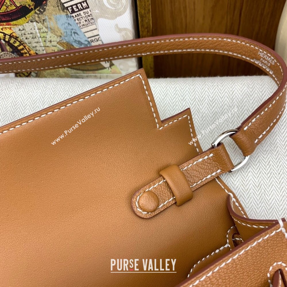 Hermes Kelly Elan Bag in Chevre Leather Brown/Silver 2024(Handmade) (XYA-24022214)