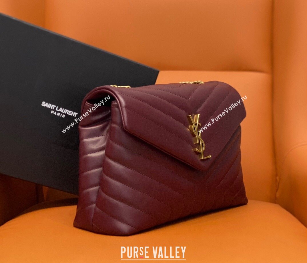 Saint Laurent Large Loulou Bag in "Y" Leather 459749 Burgundy/Gold 2024 (DL-24060422)
