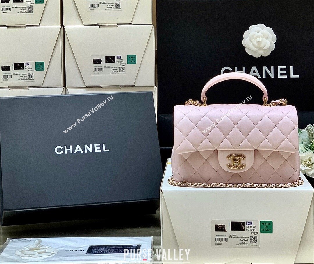 Chanel Lambskin Mini Flap Bag with Top Handle AS2431 Light Pink 2024 Top Quality (SHUNY-24091304)