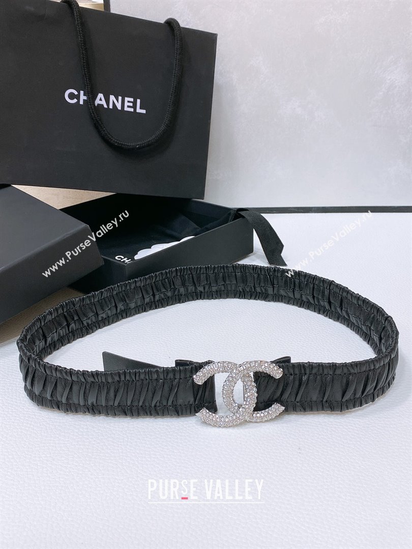 Chanel Stretch Calfskin Belt 3cm CH102918 Black/Silver 2024 (YANG-24102918)