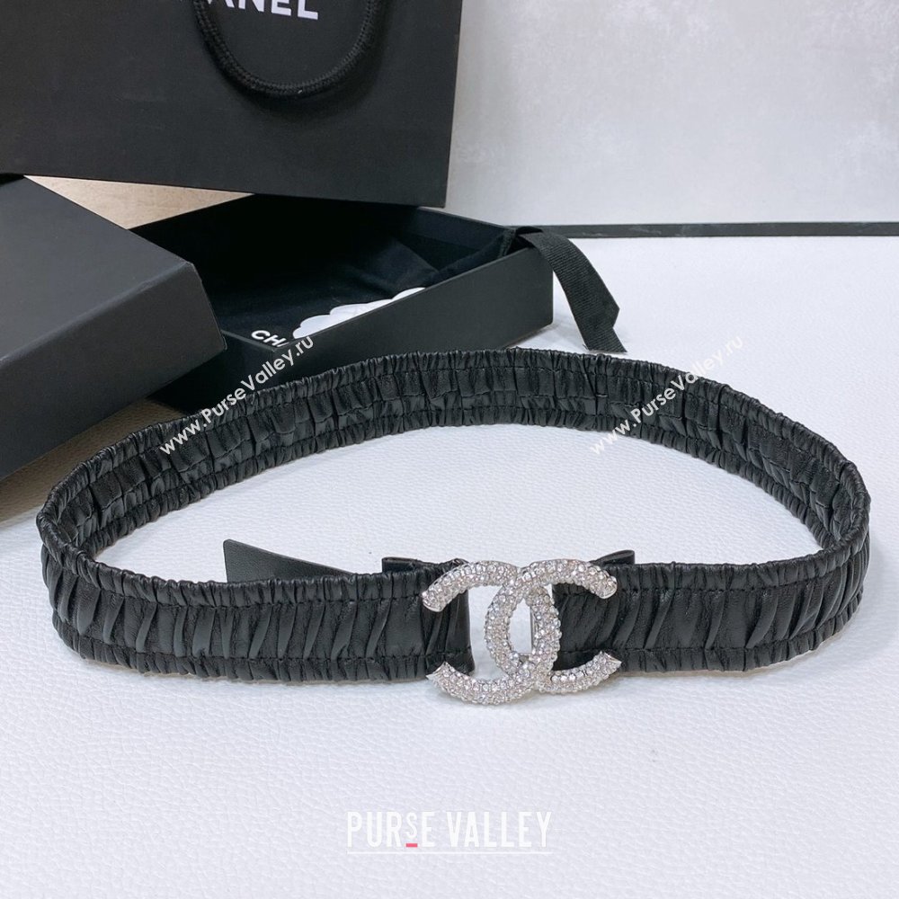 Chanel Stretch Calfskin Belt 3cm CH102918 Black/Silver 2024 (YANG-24102918)