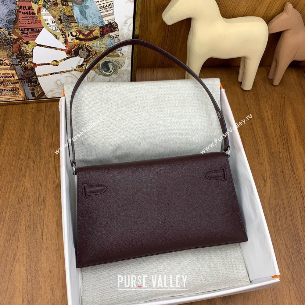 Hermes Kelly Elan Bag in Chevre Leather Burgundy/Silver 2024(Handmade) (XYA-24022215)