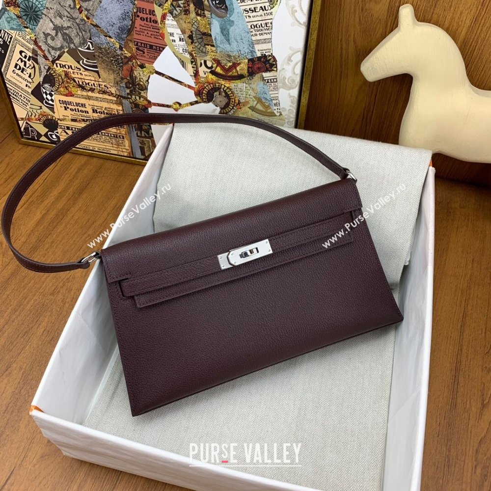 Hermes Kelly Elan Bag in Chevre Leather Burgundy/Silver 2024(Handmade) (XYA-24022215)