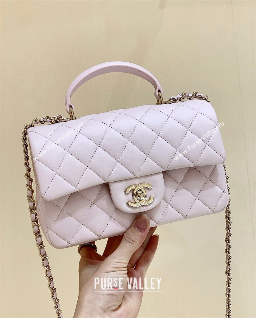 Chanel Lambskin Mini Flap Bag with Top Handle AS2431 Light Pink 2024 Top Quality (SHUNY-24091304)