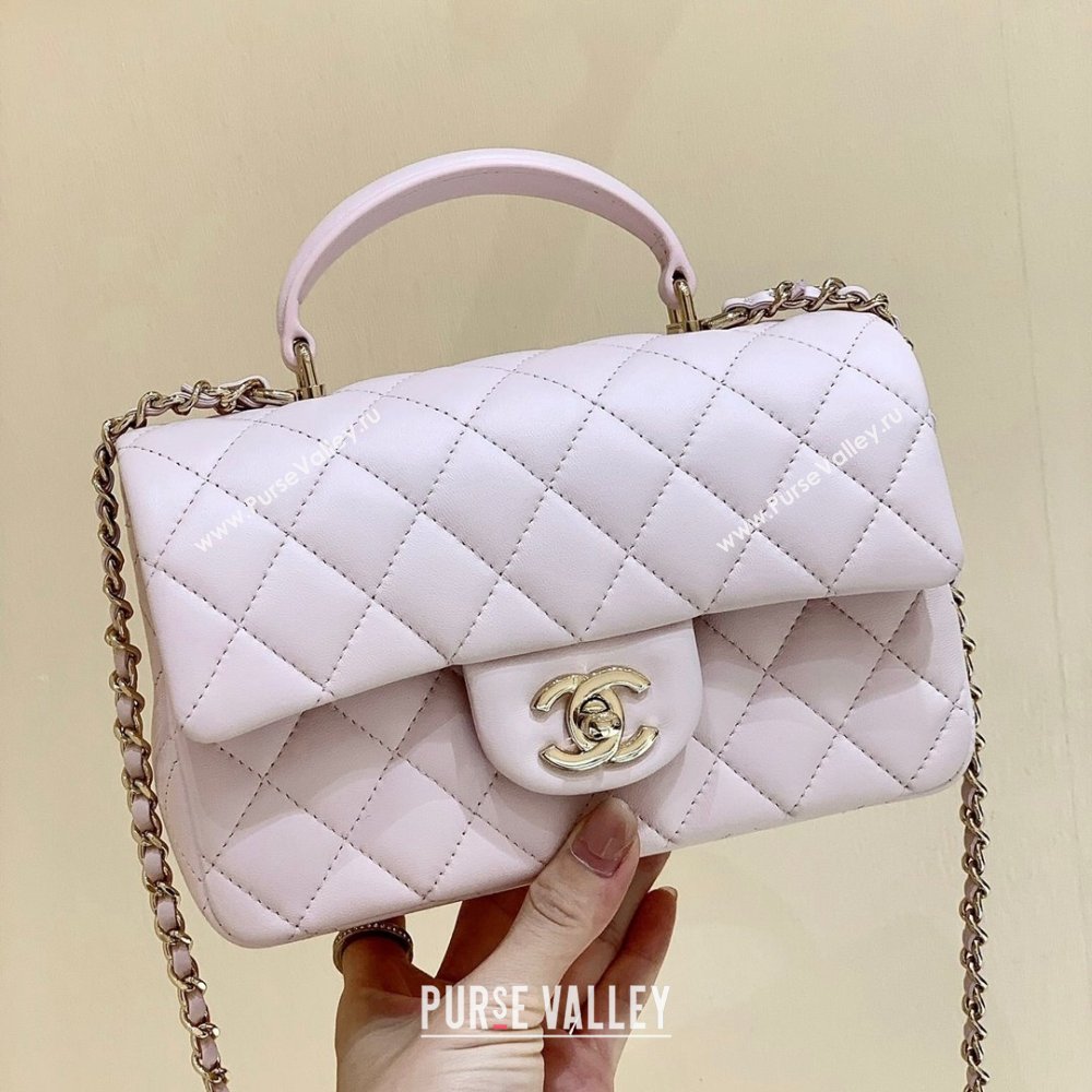 Chanel Lambskin Mini Flap Bag with Top Handle AS2431 Light Pink 2024 Top Quality (SHUNY-24091304)