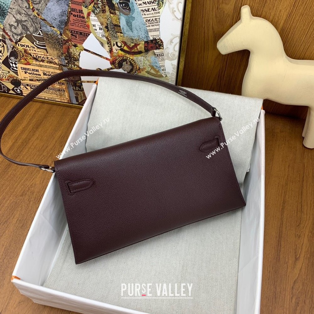 Hermes Kelly Elan Bag in Chevre Leather Burgundy/Silver 2024(Handmade) (XYA-24022215)