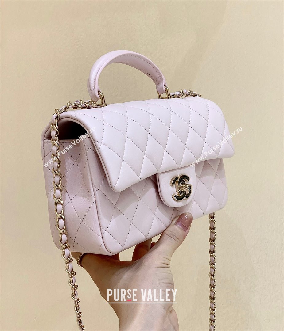 Chanel Lambskin Mini Flap Bag with Top Handle AS2431 Light Pink 2024 Top Quality (SHUNY-24091304)