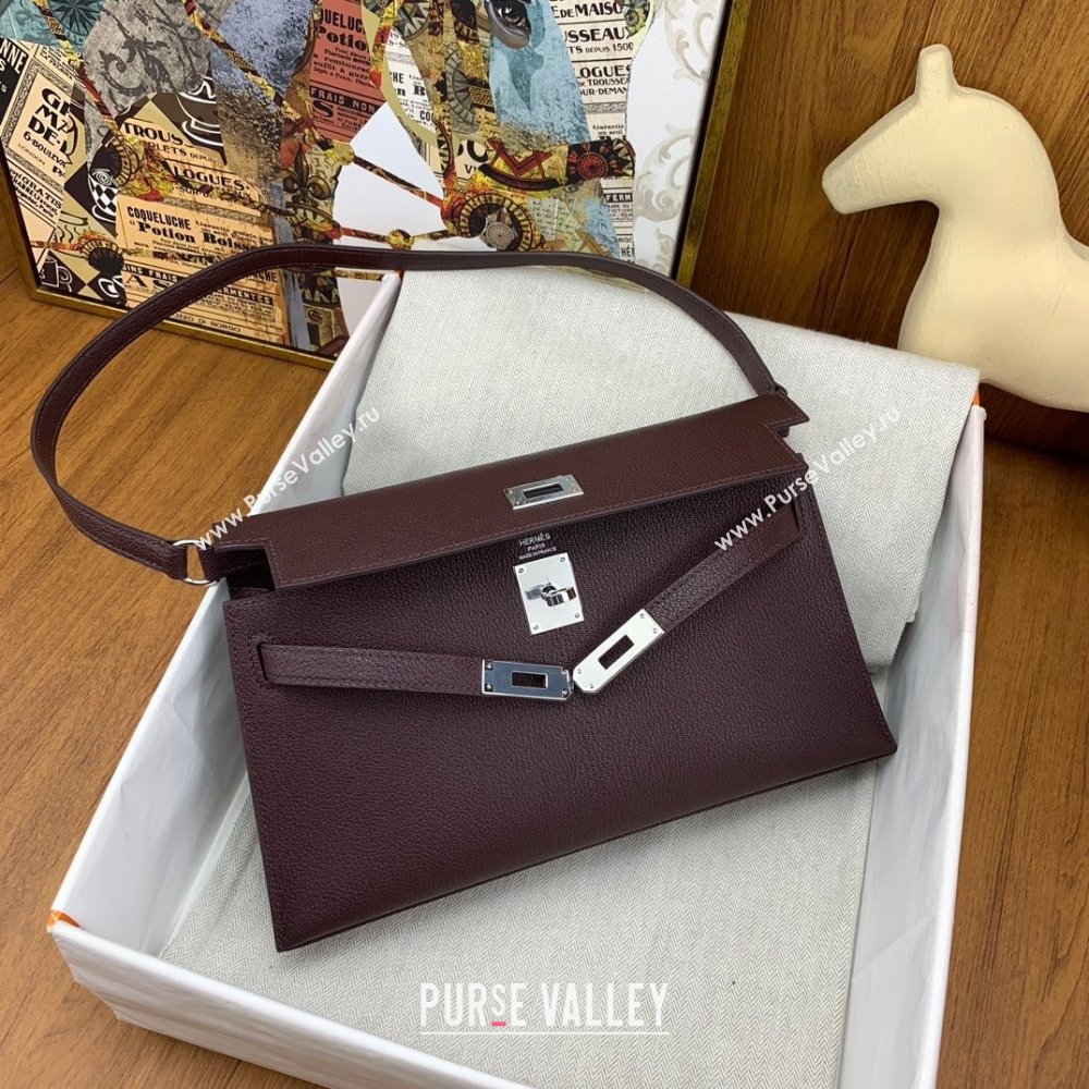 Hermes Kelly Elan Bag in Chevre Leather Burgundy/Silver 2024(Handmade) (XYA-24022215)