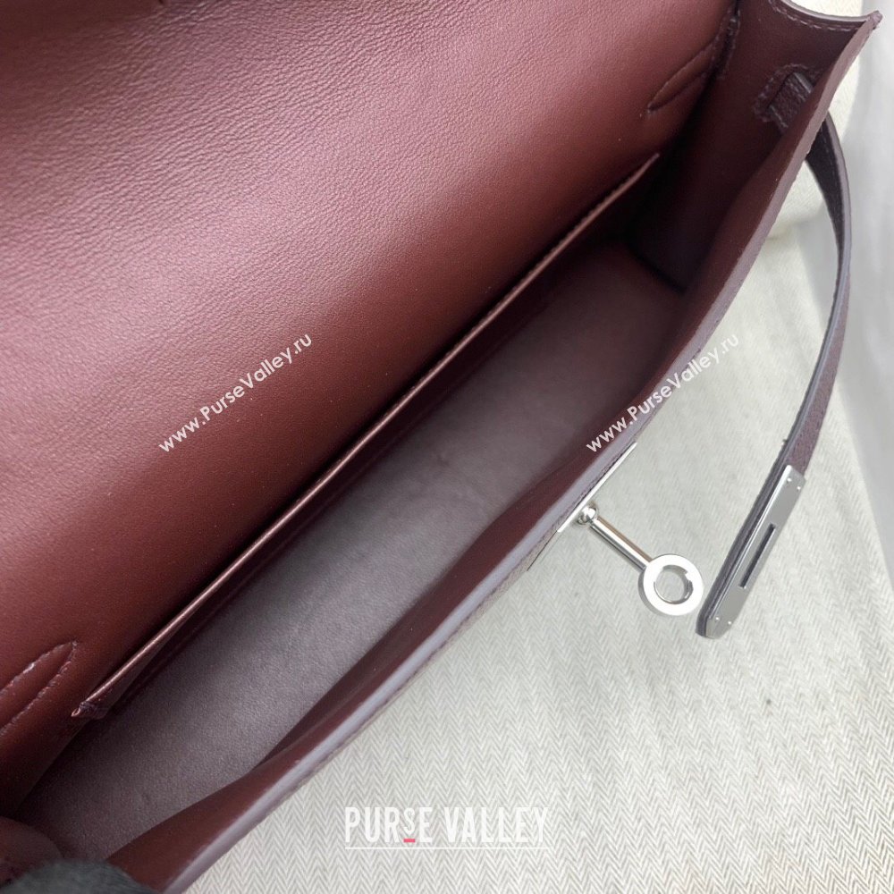 Hermes Kelly Elan Bag in Chevre Leather Burgundy/Silver 2024(Handmade) (XYA-24022215)