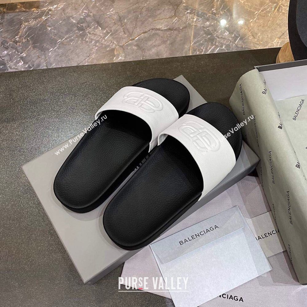 Balenciaga BB Slide Sandals White/Black 2020 (For Women and Men) (MD-20120374)