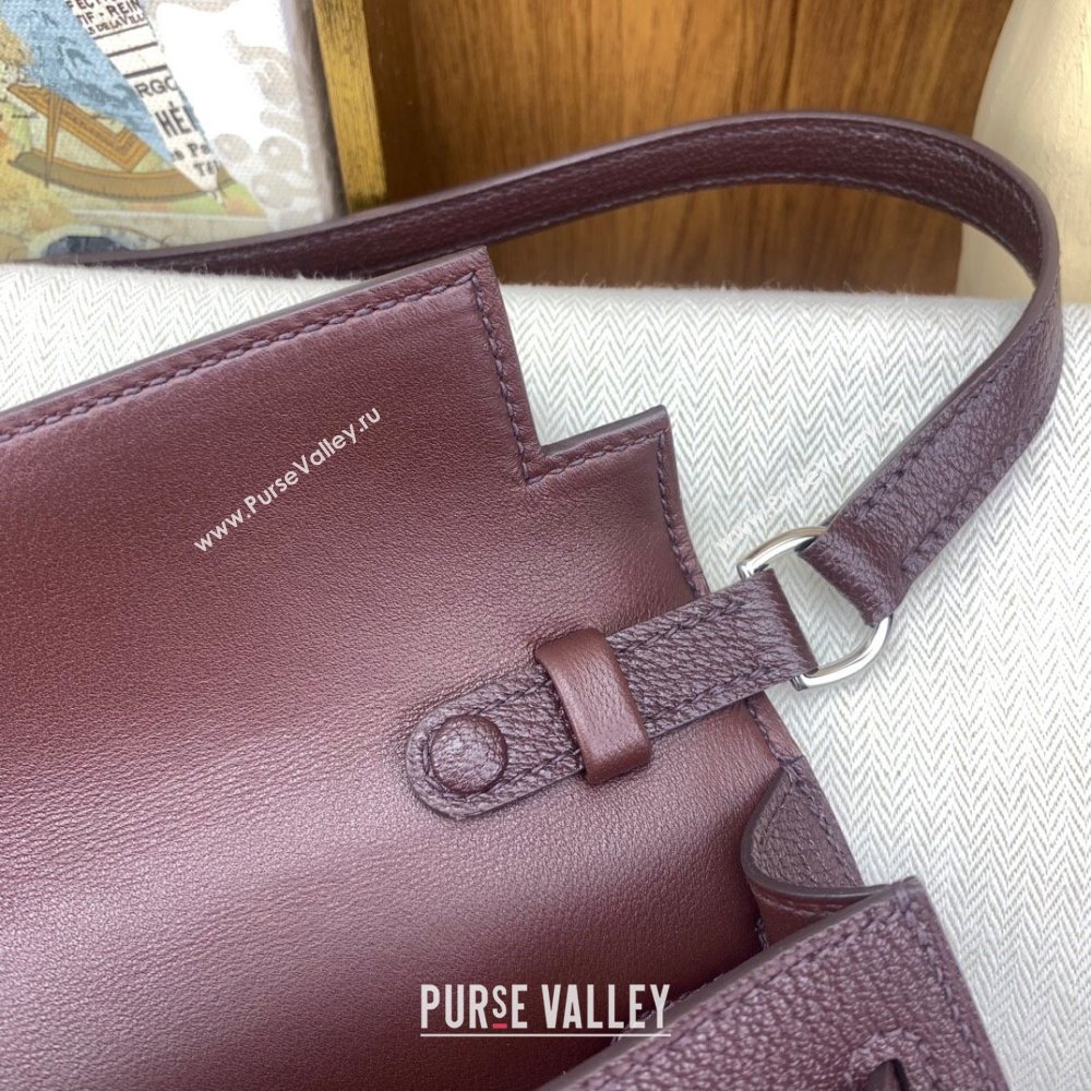 Hermes Kelly Elan Bag in Chevre Leather Burgundy/Silver 2024(Handmade) (XYA-24022215)